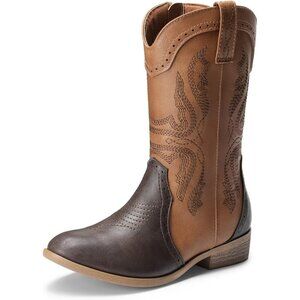 Kids Girls Tan/Brown Cowgirl Western Boots Mid Calf Horse Riding Booties Shoes